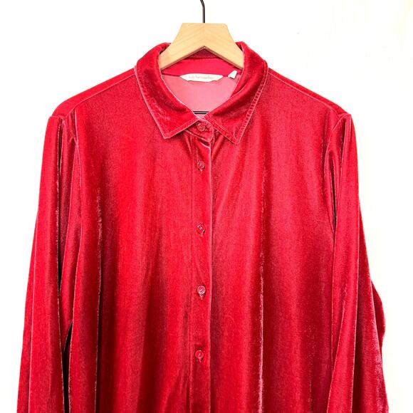 SOFT SURROUNDINGS Boyfriend Button Down Shirt Velour Tunic Length Size L Boho - Picture 2 of 9